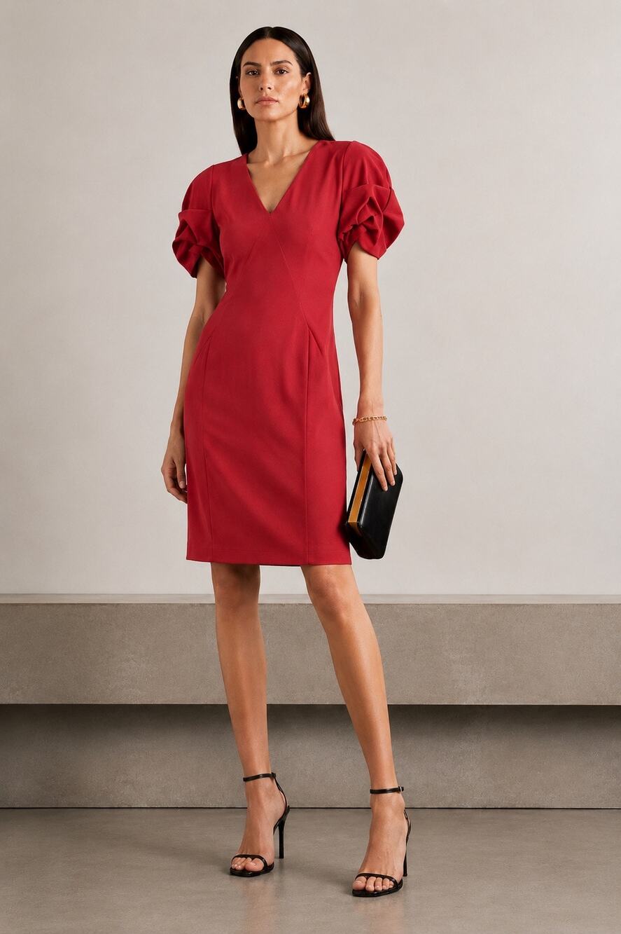 Alexander McQueen Red Sculptural Puff Sleeve Sheath Cocktail Dress IT 44 US 8